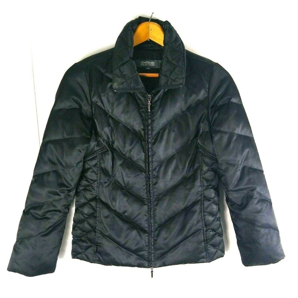 Kenneth Cole Reaction Goose Down Puffer Jacket Black Quilted Size Small